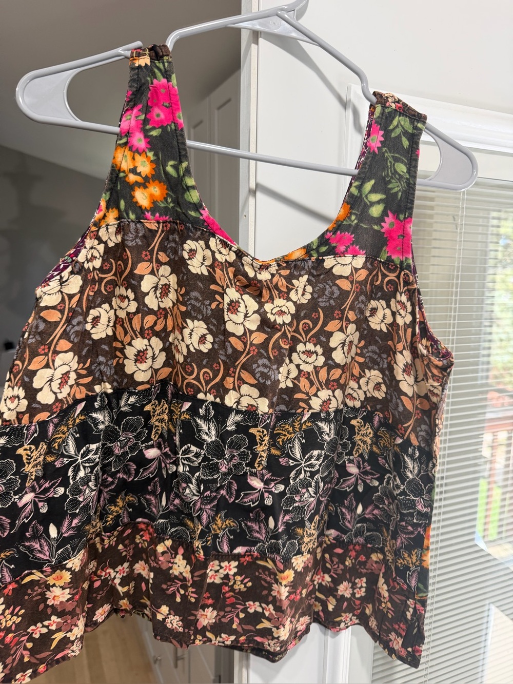 Young threads Boho Floral Patchwork Tank Top - Brown with Orange & Pink Floral - Picture 3 of 3